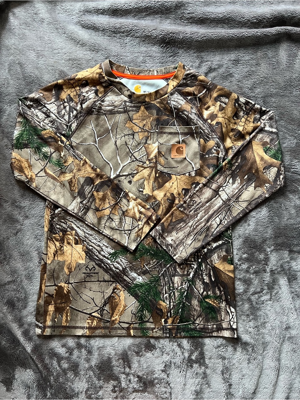Carhartt Kids Long-Sleeve Camo Pocket Tee in Brown/Green